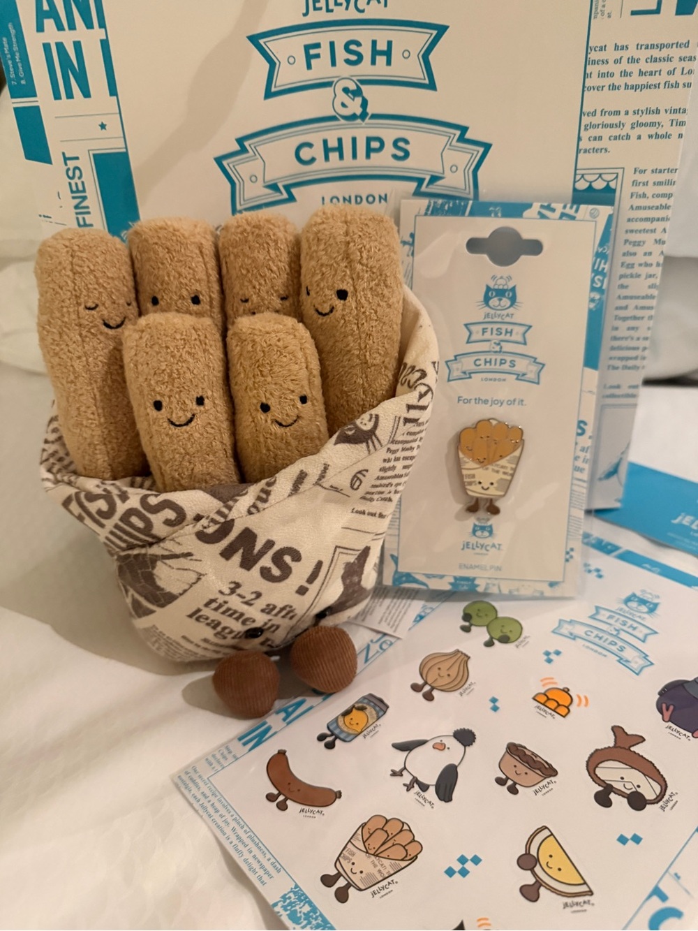 Jellycat Cosy Chips - includes pin, stickers, and bag